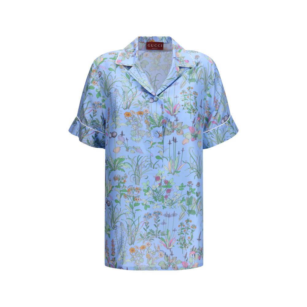 Chemise en Soie Imprimée Bleue Gucci Collection Croisière 2026