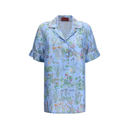 Chemise en Soie Imprimée Bleue Gucci Collection Croisière 2026