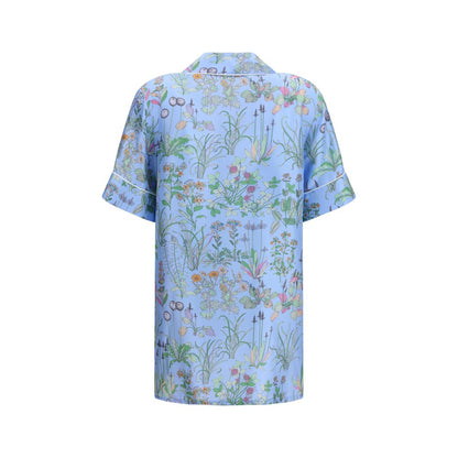 Chemise en Soie Imprimée Bleue Gucci Collection Croisière 2026