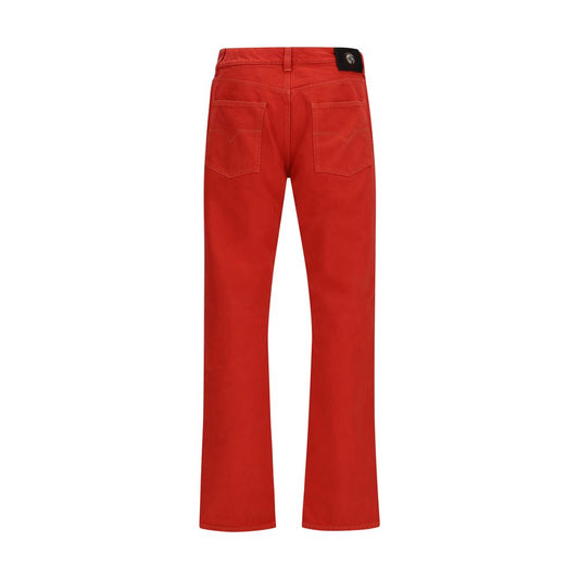 Versace Red Cotton Straight-Leg Jeans