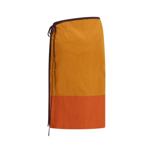 Falda midi de nailon naranja de Saint Laurent