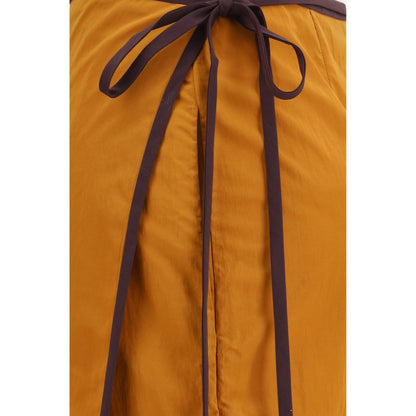 Falda midi de nailon naranja de Saint Laurent
