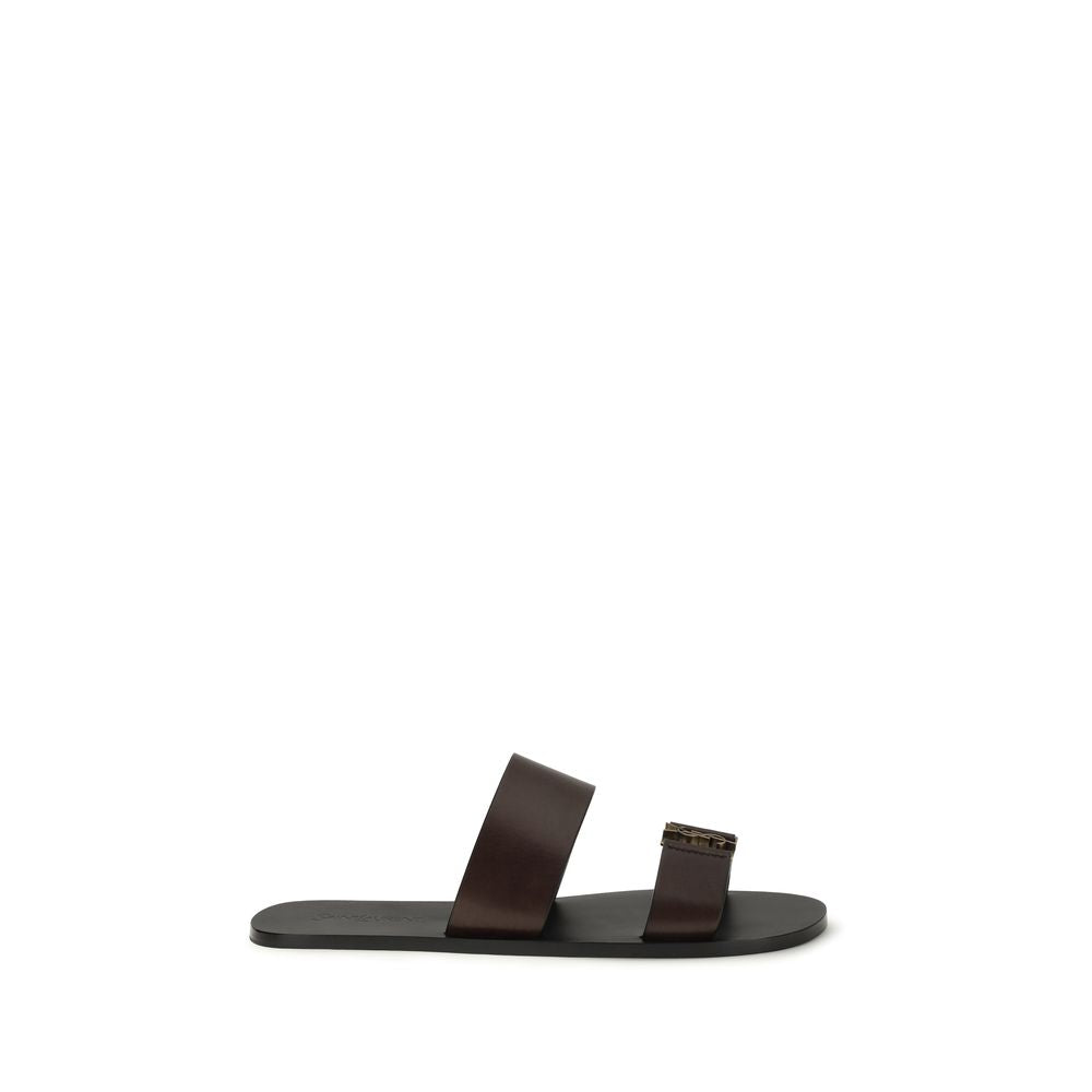 Sandalias planas Saint Laurent de piel de becerro marrón Bos Taurus