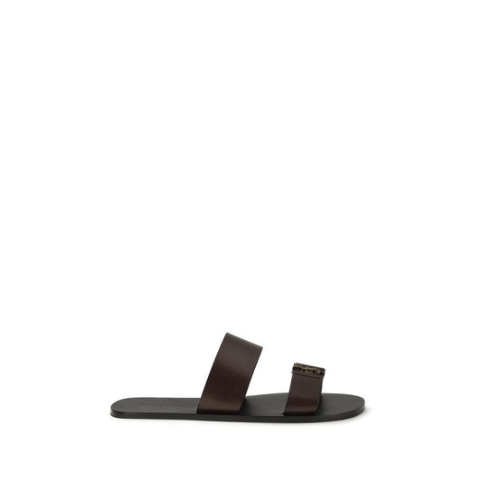 Sandalias planas Saint Laurent de piel de becerro marrón Bos Taurus