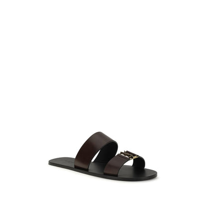 Sandalias planas Saint Laurent de piel de becerro marrón Bos Taurus