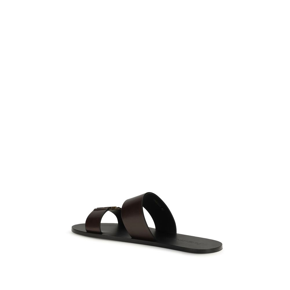 Sandalias planas Saint Laurent de piel de becerro marrón Bos Taurus