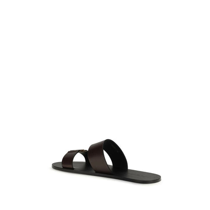Sandalias planas Saint Laurent de piel de becerro marrón Bos Taurus