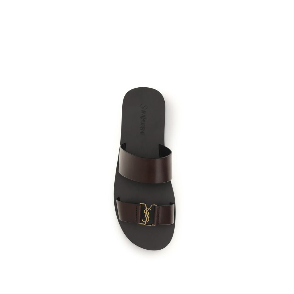 Sandalias planas Saint Laurent de piel de becerro marrón Bos Taurus