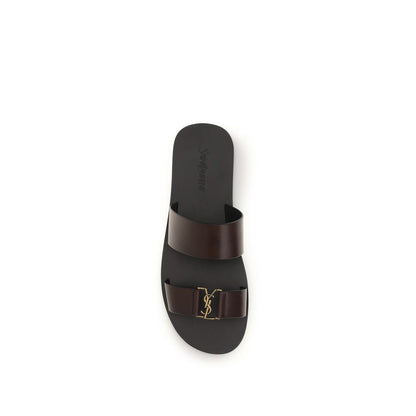 Sandalias planas Saint Laurent de piel de becerro marrón Bos Taurus