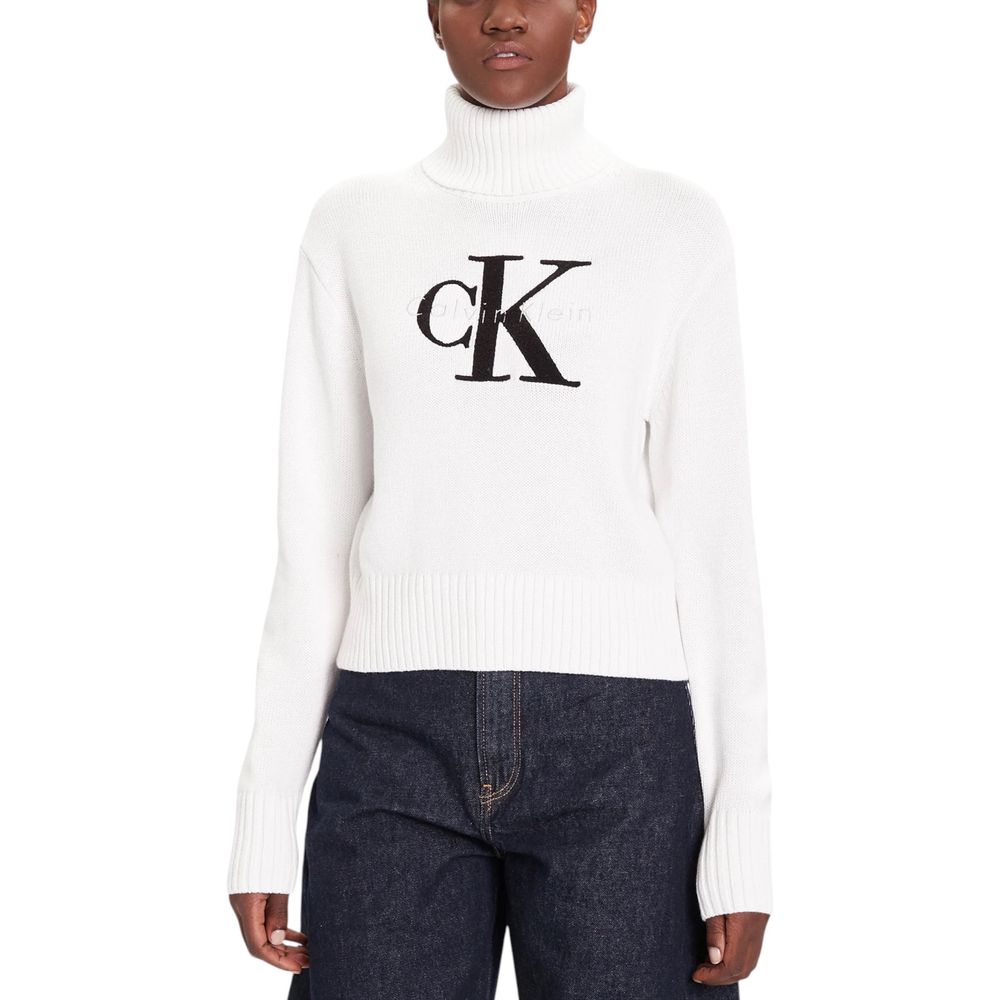Calvin Klein Jeans White Cotton Roll Neck Jumper