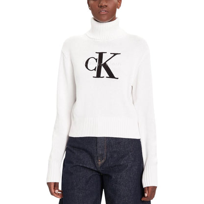 Calvin Klein Jeans White Cotton Roll Neck Jumper
