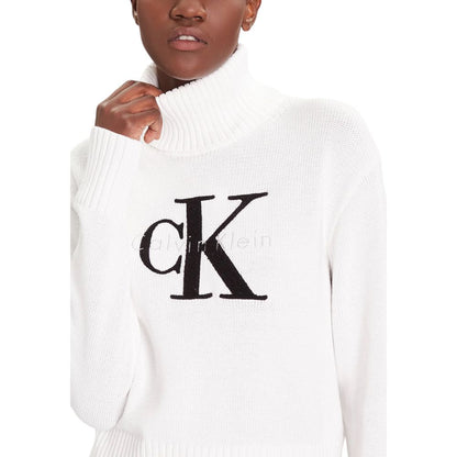 Calvin Klein Jeans White Cotton Roll Neck Jumper