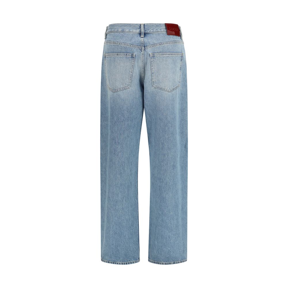 Jean droit bleu en coton Gucci