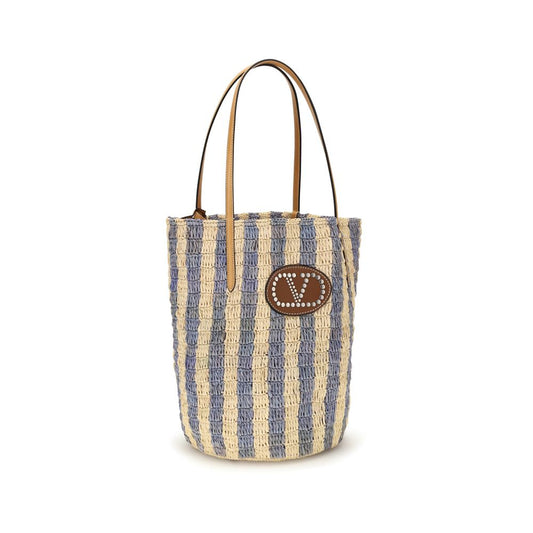 Bolso cubo de rafia azul Valentino Garavani