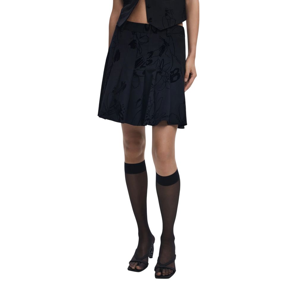 Minifalda Desigual De Poliéster Negro Corte Acampanado