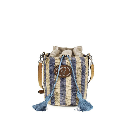 Bolso cubo de rafia azul Valentino Garavani