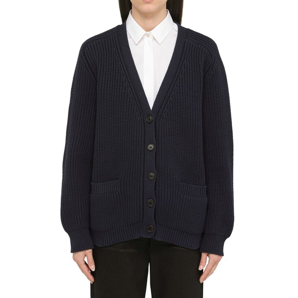 Cárdigan De Algodón Azul Prada Textura Suave Natural