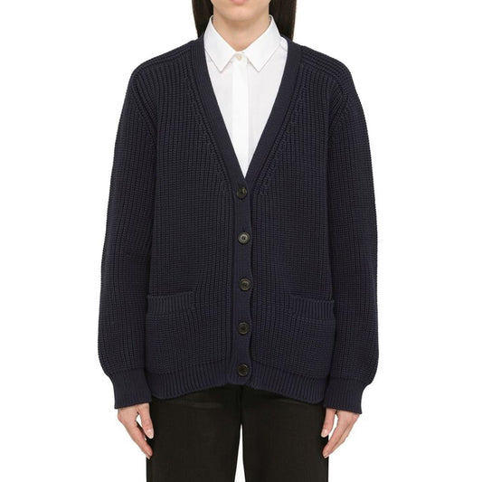Cárdigan De Algodón Azul Prada Textura Suave Natural