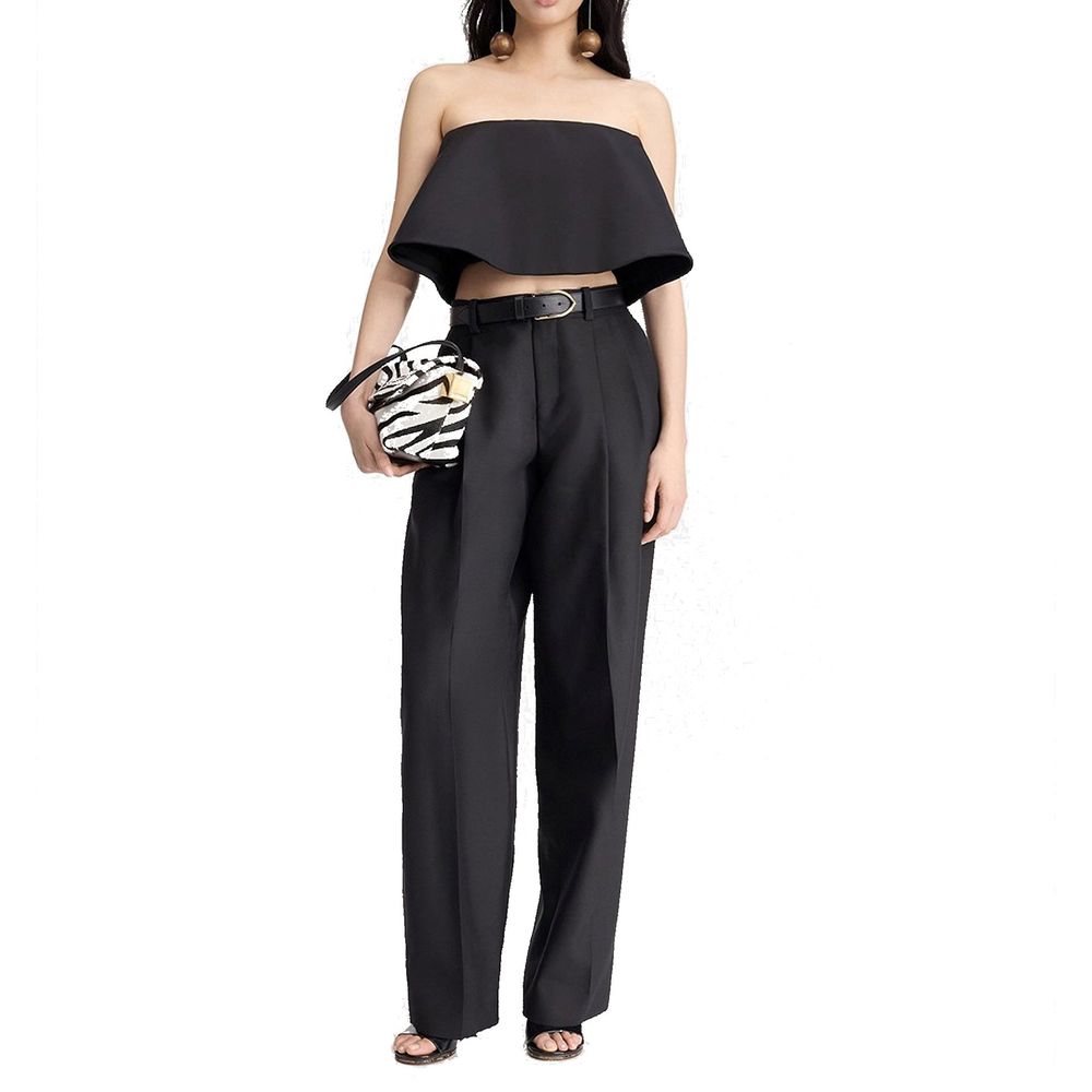 Jacquemus Black Silk Structured Flare Trousers