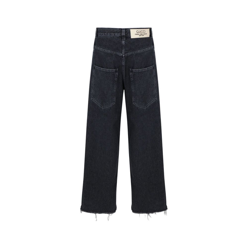 Jean en denim de coton noir avec finition classique Gucci