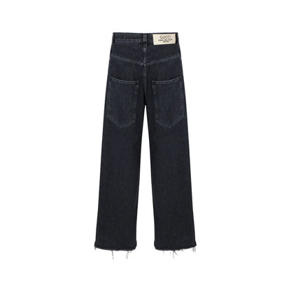 Jean en denim de coton noir avec finition classique Gucci