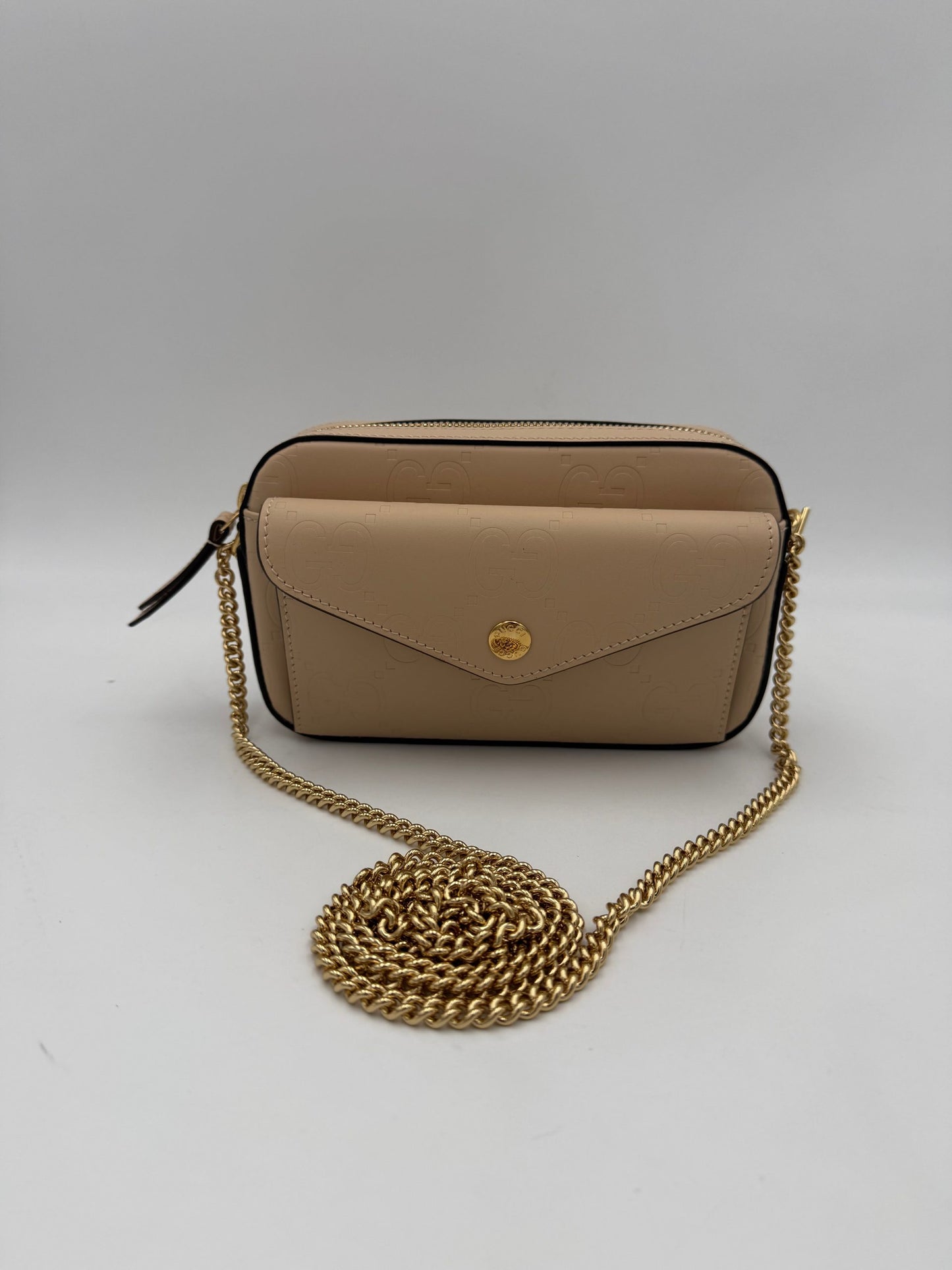 Gucci Jumbo GG Beige Shoulder Bag with Front Pocket