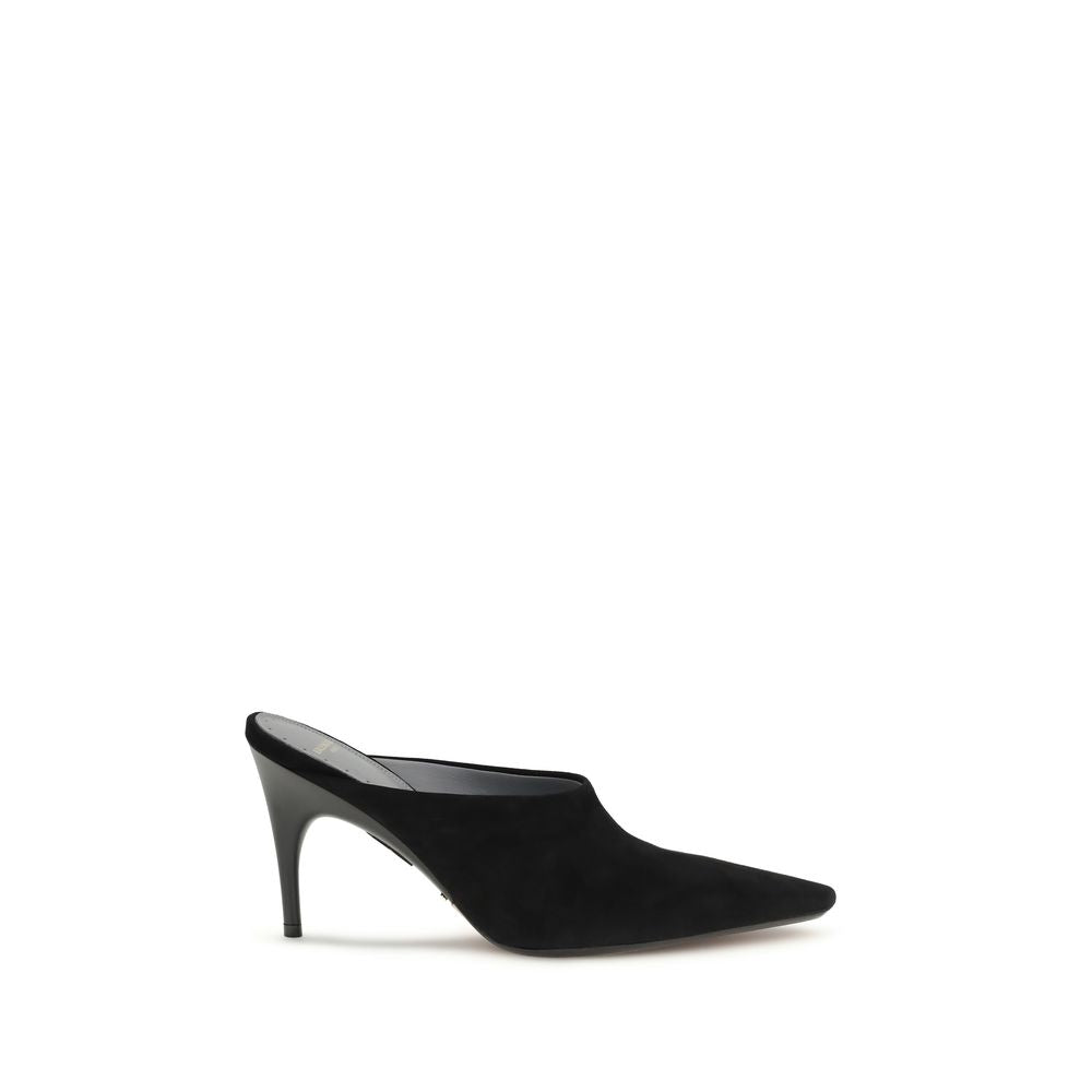 Balenciaga Mules Noires En Daim À Bout Pointu