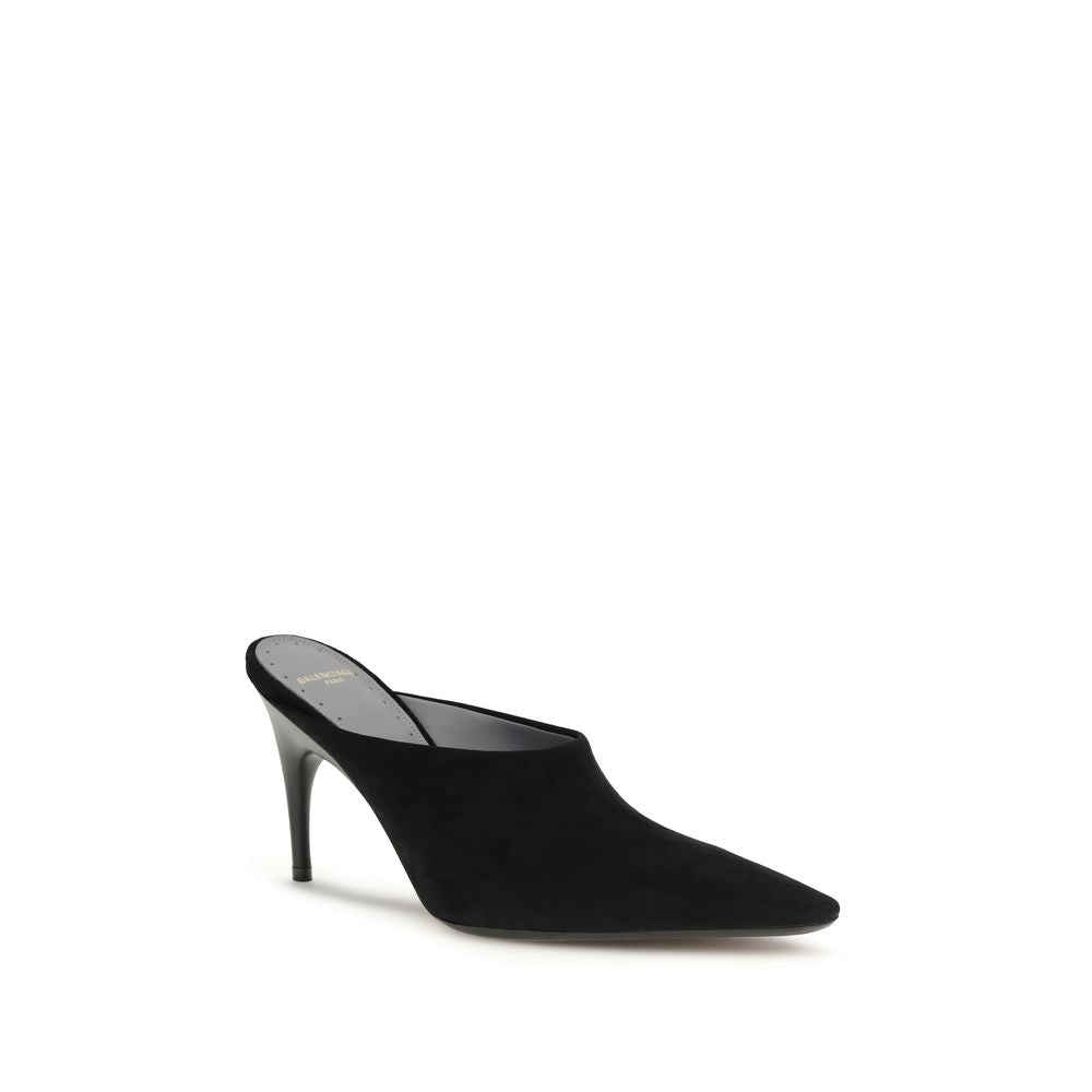 Balenciaga Mules Noires En Daim À Bout Pointu