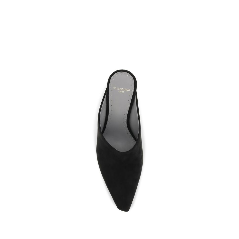 Balenciaga Mules Noires En Daim À Bout Pointu