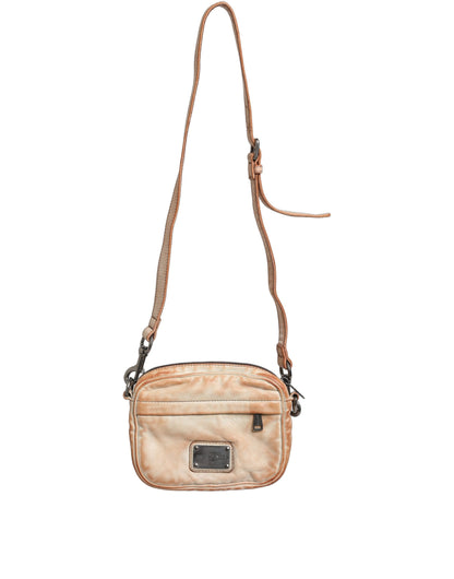 Dolce & Gabbana Beige Vintage Leather Logo Plaque Shoulder Bag Men's Bag