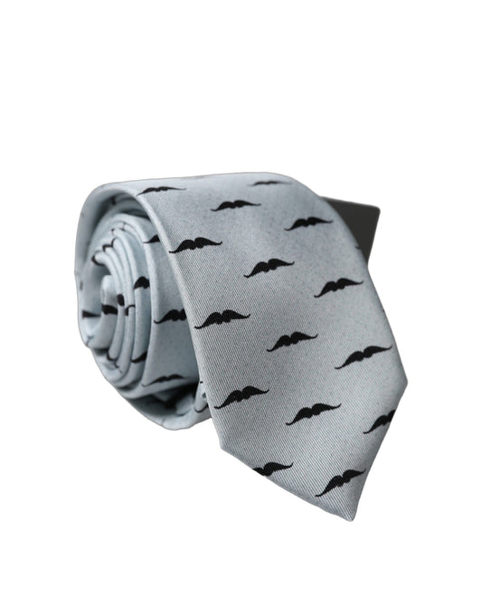 Cravate réglable en soie gris clair à motif moustache fantaisie Dolce & Gabbana