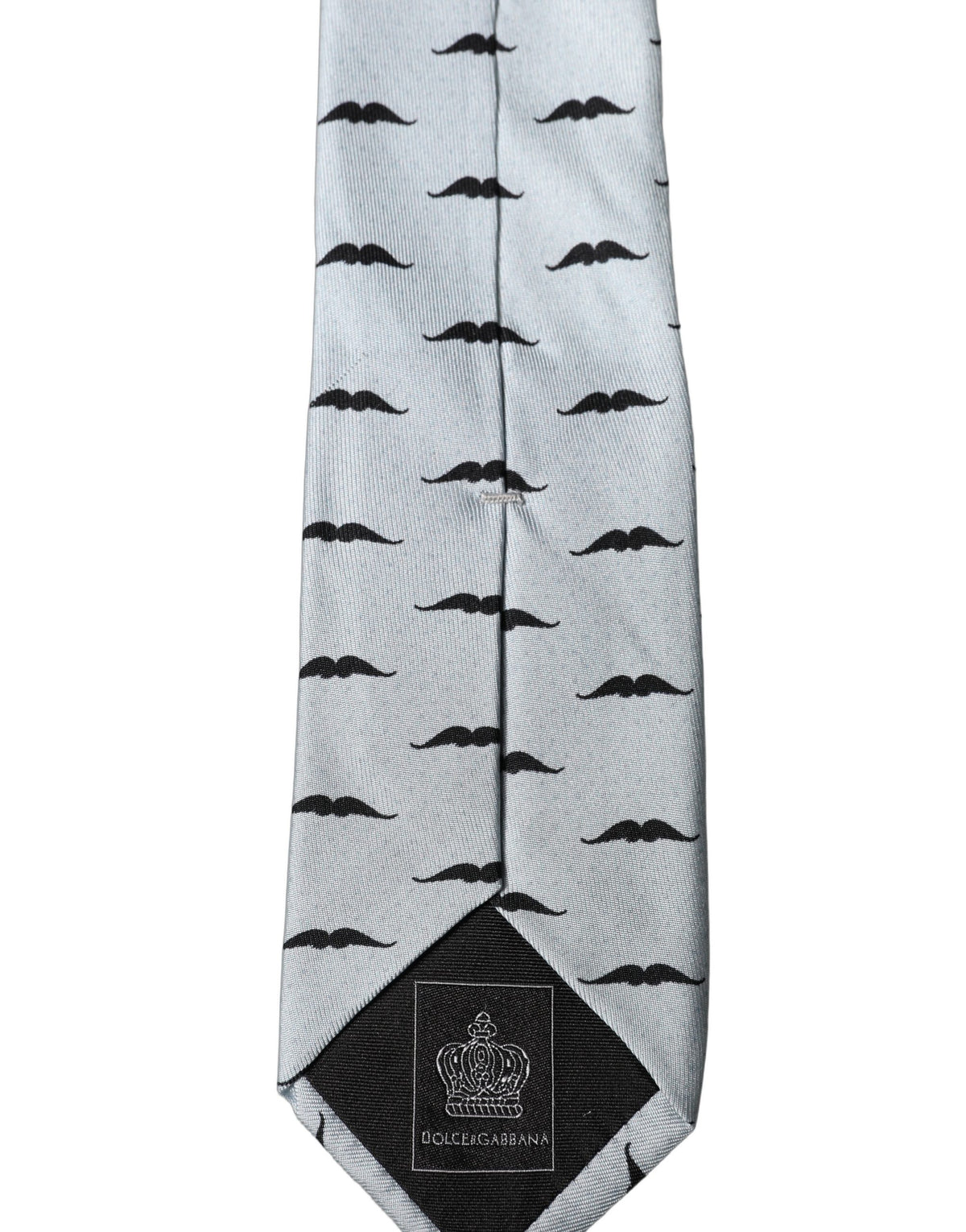 Cravate réglable en soie gris clair à motif moustache fantaisie Dolce & Gabbana