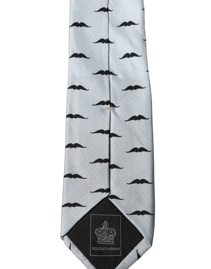 Cravate réglable en soie gris clair à motif moustache fantaisie Dolce & Gabbana