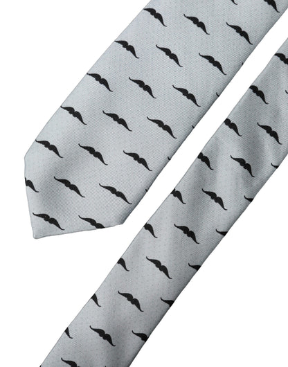Cravate réglable en soie gris clair à motif moustache fantaisie Dolce & Gabbana