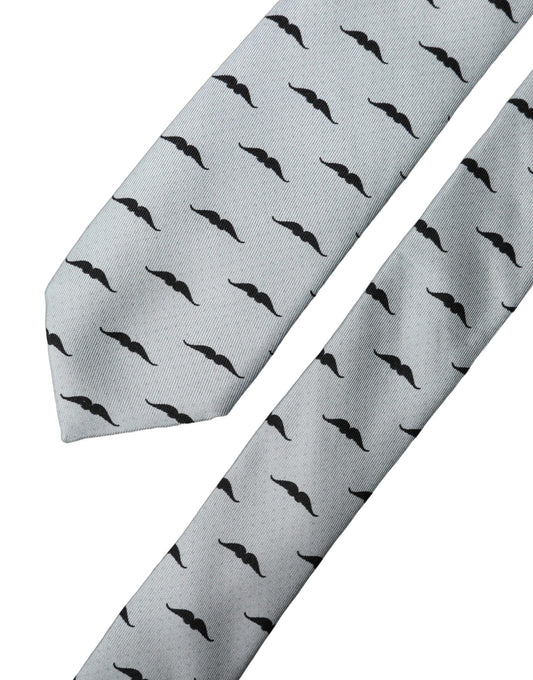 Cravate réglable en soie gris clair à motif moustache fantaisie Dolce & Gabbana