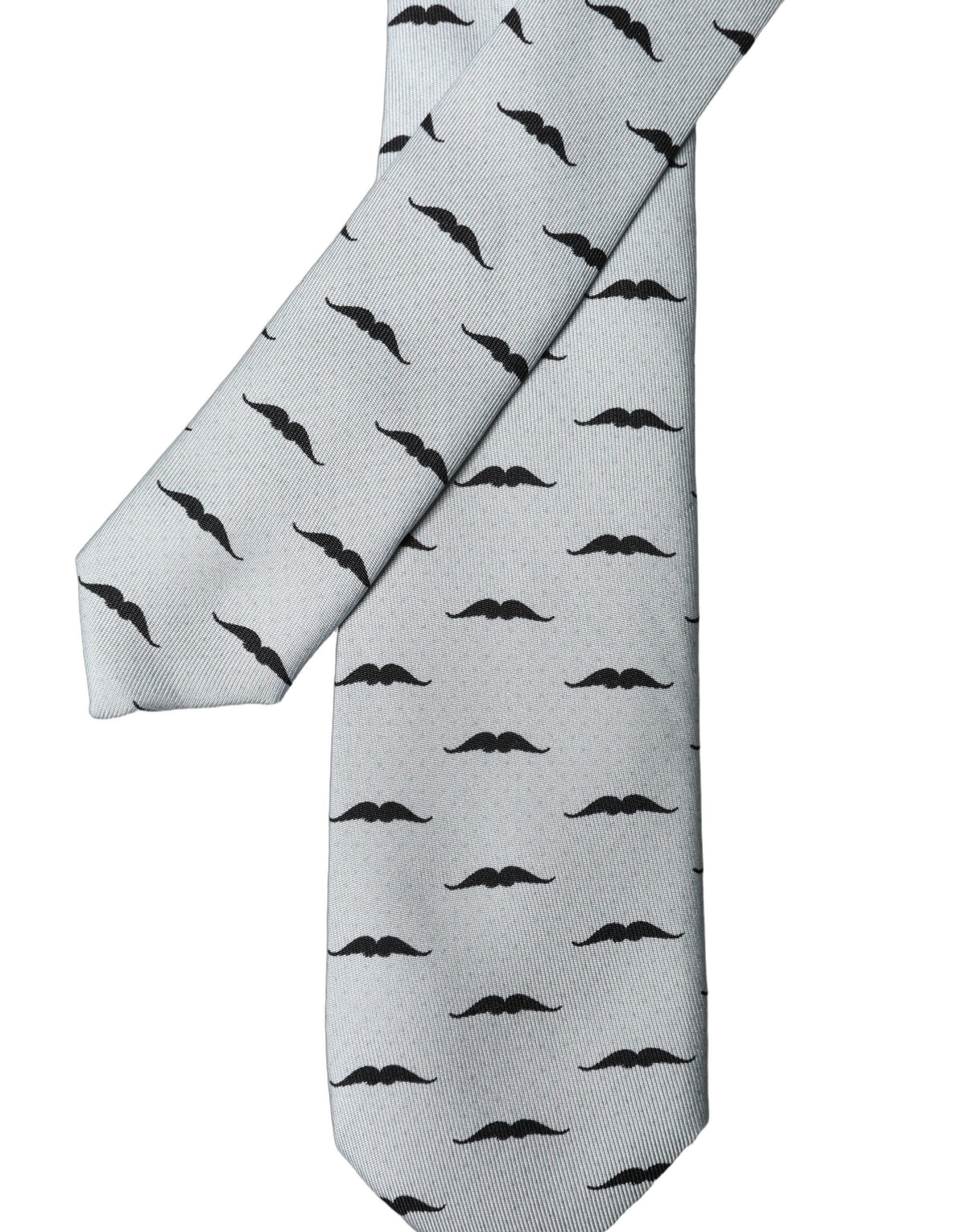 Cravate réglable en soie gris clair à motif moustache fantaisie Dolce & Gabbana