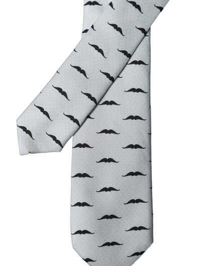 Cravate réglable en soie gris clair à motif moustache fantaisie Dolce & Gabbana