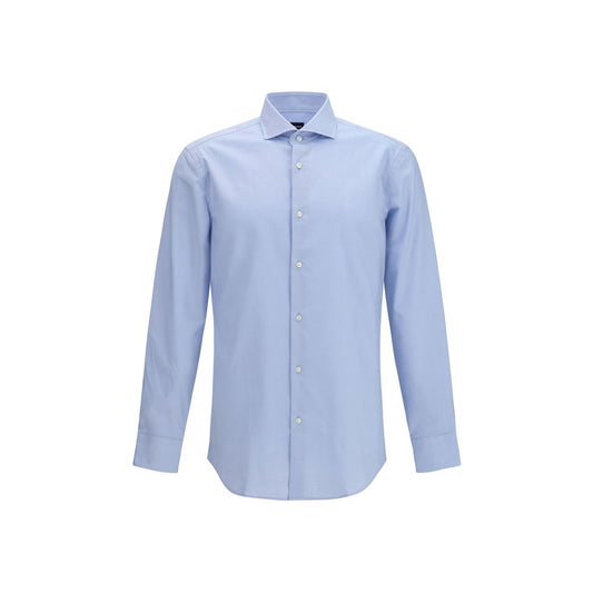 Camisa de vestir de algodón azul negro Hugo Boss