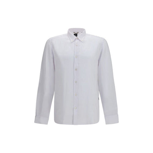 Camisa de vestir de lino blanca y negra de Hugo Boss