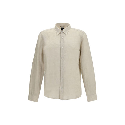 Chemise droite en lin beige Hugo Boss