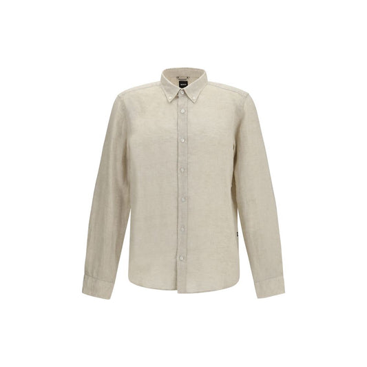 Camisa de lino negra y beige de Hugo Boss
