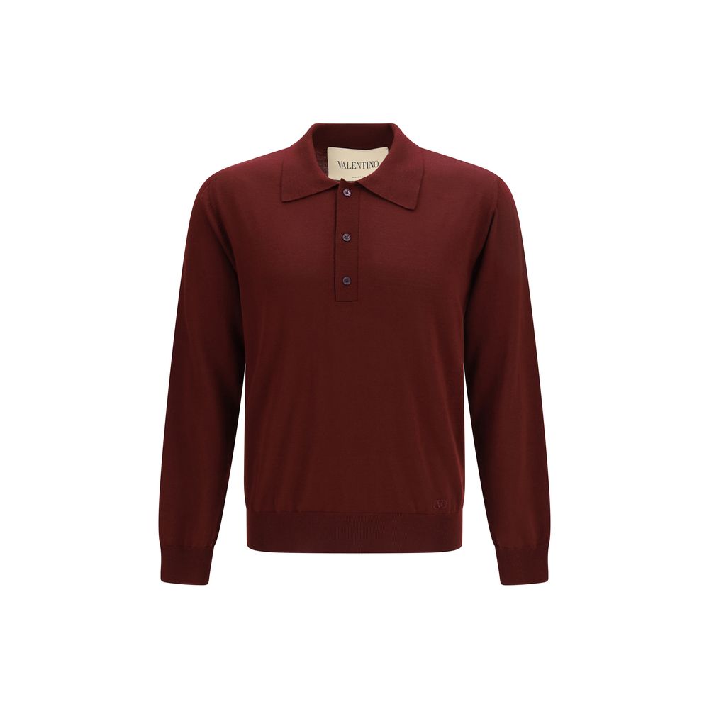 Valentino Garavani Burgundy Merino Wool Embroidered VLogo Polo Shirt