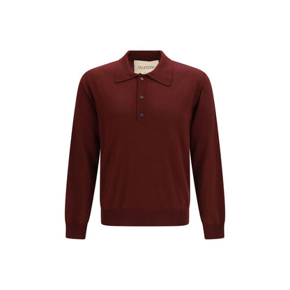 Valentino Garavani Burgundy Merino Wool Embroidered VLogo Polo Shirt