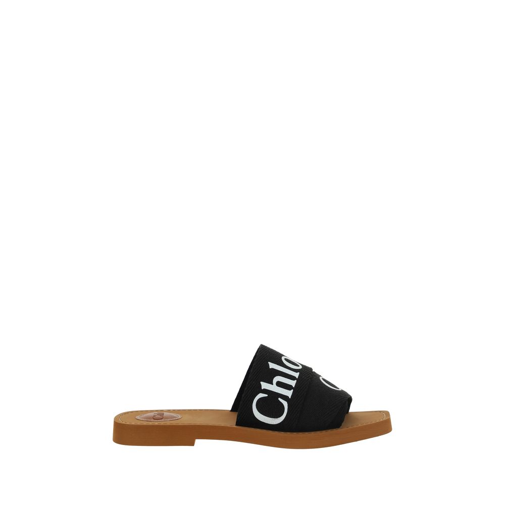 Sandales plates en coton noir modèle Woody Chloé