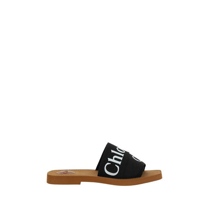 Sandales plates en coton noir modèle Woody Chloé