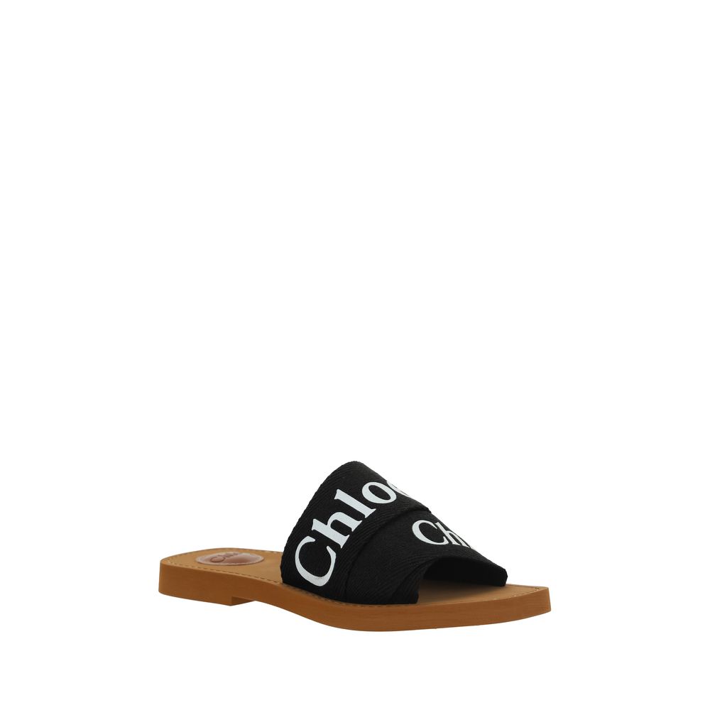 Sandales plates en coton noir modèle Woody Chloé
