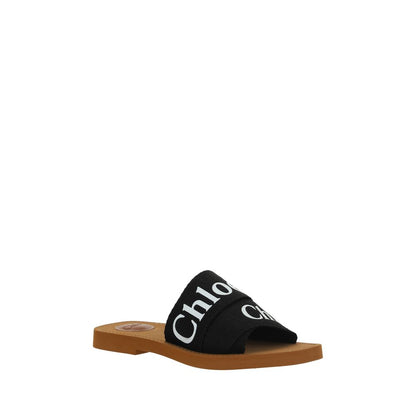 Sandales plates en coton noir modèle Woody Chloé
