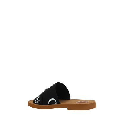 Sandales plates en coton noir modèle Woody Chloé