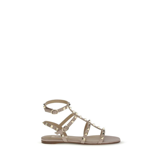 Sandalias planas de piel de becerro beige Bos Taurus de Valentino Garavani