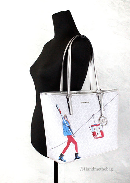 Michael Kors Jet Set Travel Girls Bolso Tote Mediano Signature Carryall Blanco MK